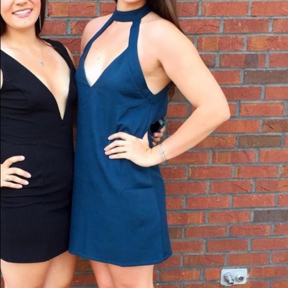 Tobi Teal Cocktail Dress Deep V